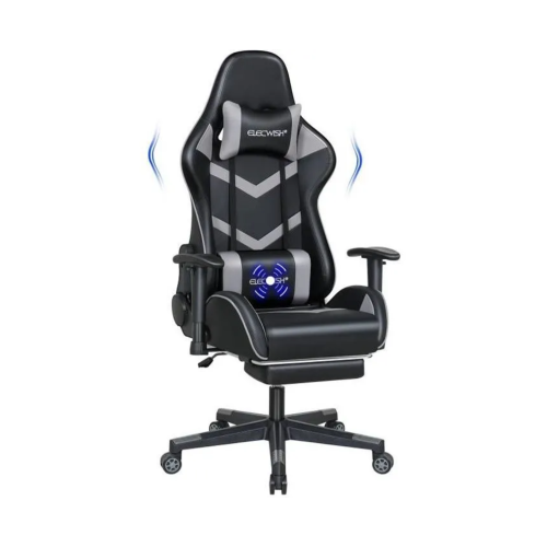 Chaise Gaming Fauteuil Gamer Chaise De Bureau Ergonomique avec Repose-pied Appui-tête Support Lombaire Massage Hauteur réglable Gris