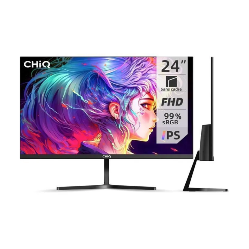 Écran PC CHIQ Moniteur 24 Pouces, Full HD 1920×1080 ) ,Ultra Plat, 3 côtés sans Cadre, IPS, 99% sRGB