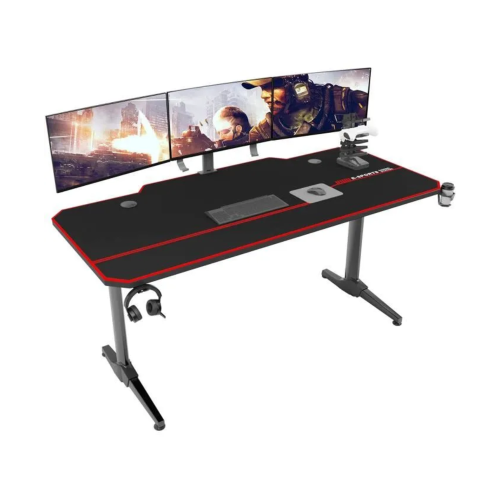 Bureau Gamer SogesHome 140x65x75 CM avec Tapis de Souris Complet & Gaming Rack/Chargeur à USB – Noir