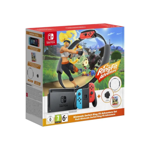 Console Nintendo Switch • Bleu Néon & Rouge Néon + Ring Fit Adventure (Code)