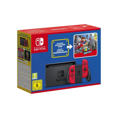 Console Nintendo Switch • Édition Limitée Rouge + Super Mario Odyssey (Code) + Stickers Super Mario Bros. Le Film