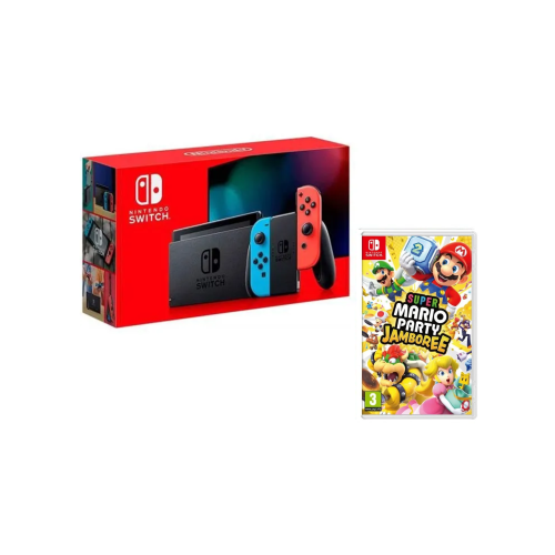 Console Nintendo Switch – Modèle OLED • Bleu Néon & Rouge Néon + Super Mario Party Jamboree (Code) + 3 mois d’abonnement NSO (Code)